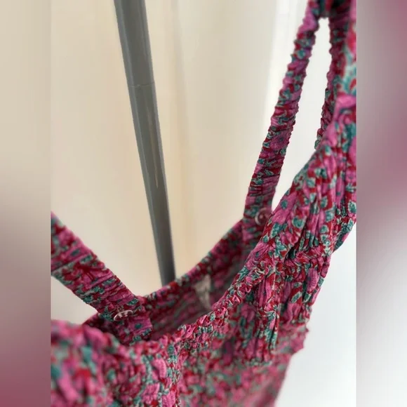 Free People Intimately Juniper Floral Mini Dress Smocked Bodycon Pink Sz Small - Picture 8 of 14